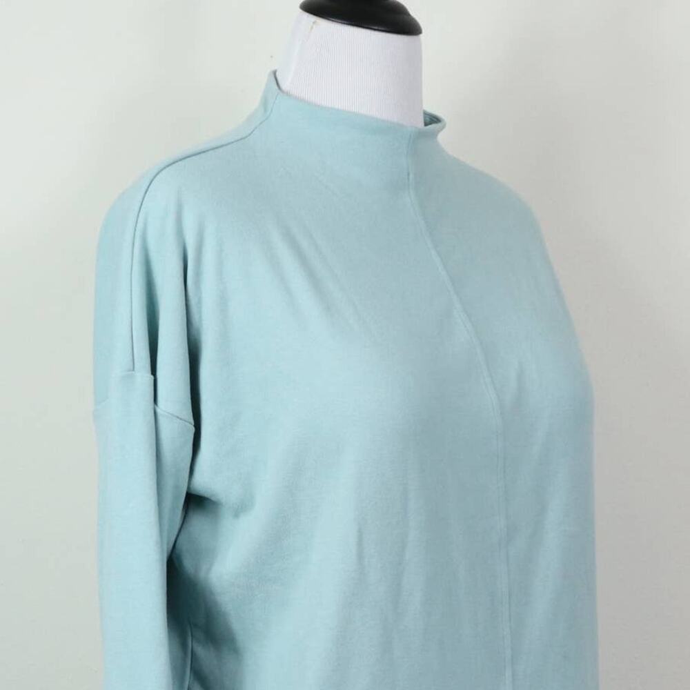 J Jill Size M Mock Neck Top Drop Shoulder Stretch Fleece Light Blue - Picture 6 of 9